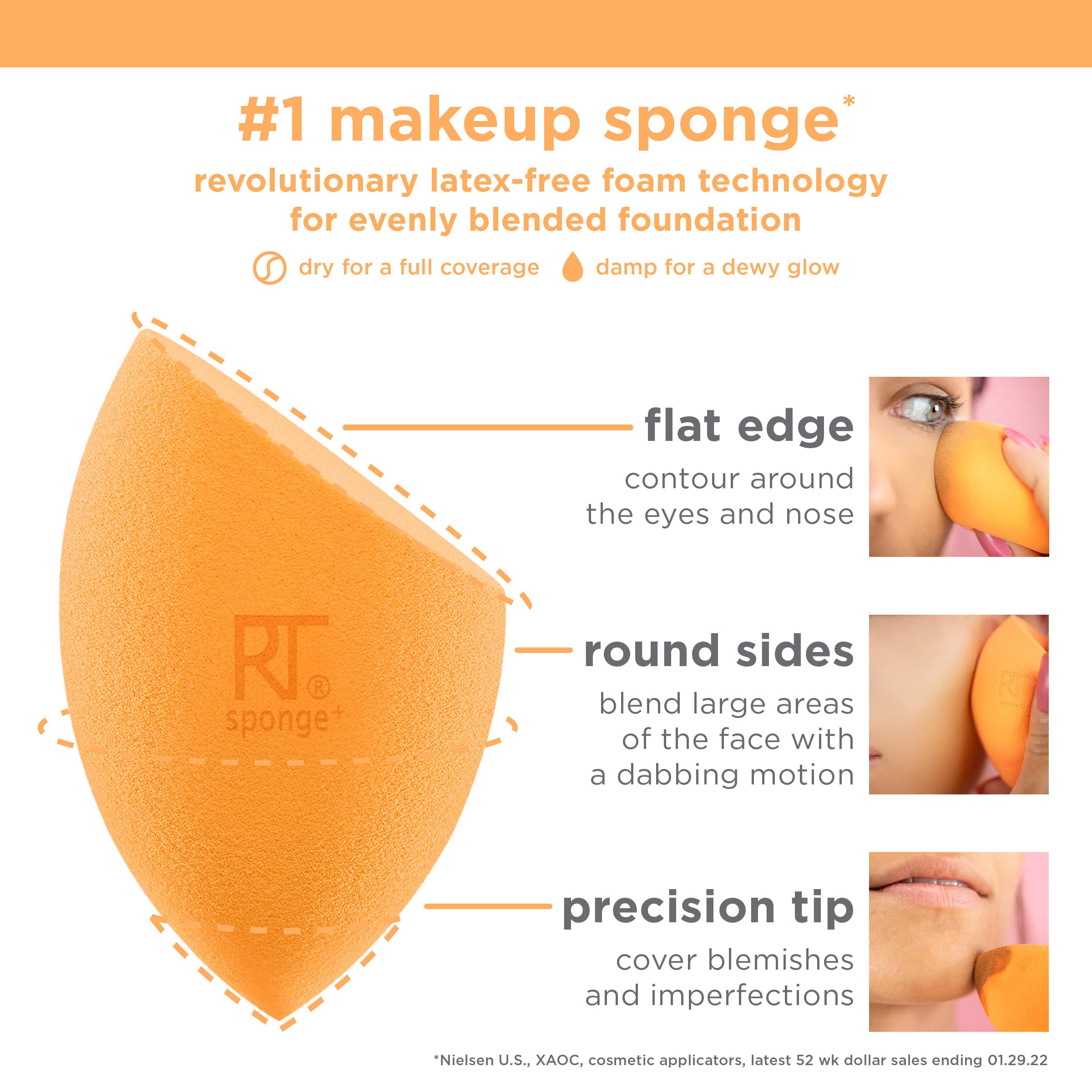 Real Techniques Ultimate Makeup Sponge Trio, Makeup Blending Sponges, For Liquid, Cream, & Powder Products, Powder & Foundation Sponges, Mini Makeup Sponge, Latex-Free Foam, Travel-Friendly, 3 Count