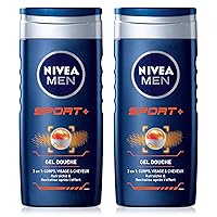 Nivea Men 3 in 1 Sport Shower Gel (2 x 250 ml), Men's Body Wash for Body, Face and Hair, Gentle After Sports Cleanser, Conditioner & Freshness Shower Soap 24 Hours