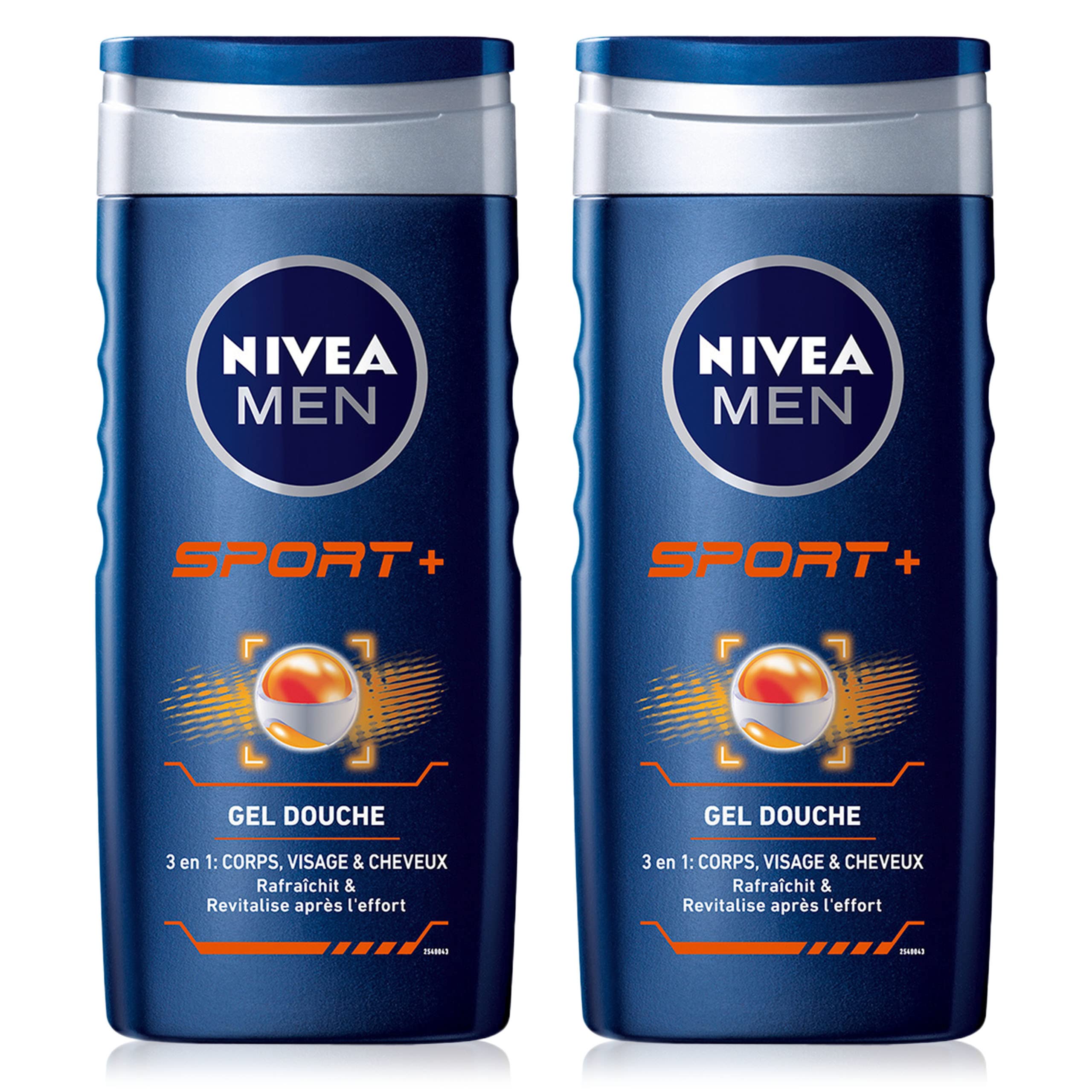 Nivea Men Sport 3-in-1 Shower Gel for Body, Face and Hair, Mild Cleanser After Sport, Revitalising Shower Soap & 24 Hour Freshness – 2 x 250 ml