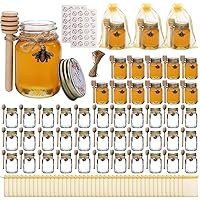 Mini Honey jars-2 oz, 48 pcs glass honey jars with wooden dipper,Glass Honey jars with lids-Bulk Thank You Gifts,Baby Shower, Wedding Favors,Honey Jars Party Favor
