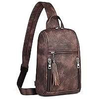 FADEON Large Sling Bag for Women Crossbody Purse Sling Bags, Designer Leather Sling Backpack Fashion Travel Chest Bag Coffee