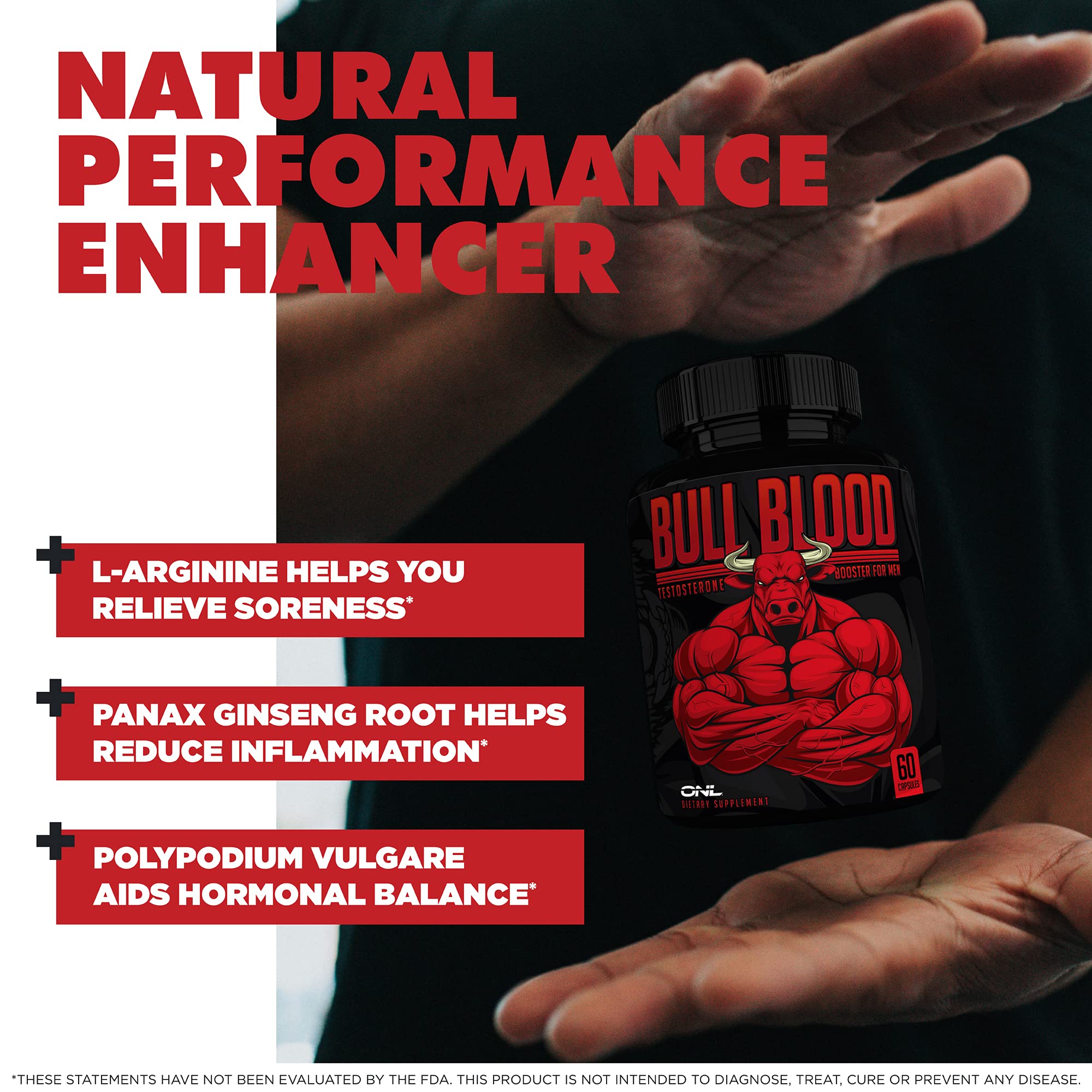 Bull Blood Testosterone Booster for Men - Male Enhancing Test Booster Pills for Stamina & Endurance w/ Maca Root, Horny Goat Weed & Tribulus Terrestris Extract, Tongkat ali Supplement for Men - 60Ct