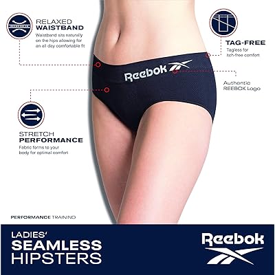 Reebok Women's Underwear – 5 Pack Seamless Hipster Briefs (S-XL)