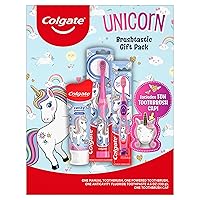 Colgate Kids Toothbrush Set with Toothpaste, Unicorn Gift Set, 1 Manual Toothbrush, 1 Powered Toothbrush, 1 Toothpaste, and 1 Toothbrush Cap