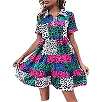 Leopard Print Ruffle Hem Shirt Dress