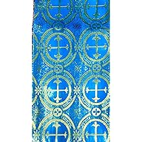 Ad Fabric, Liturgical Brocade,Church Gorgeous Cross,Turquiose/Gold, Liturgical Metallic Brocade Fabric, Non-Stretch, Sells by The Yard Color,60