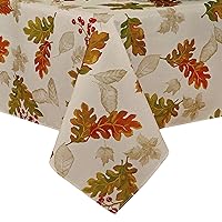 Elrene Home Fashions Swaying Leaves Printed Fall Tablecloth, Autumn Table Decor, Rectangle, 60 in x 144