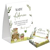 Storybook Advice for the Parents-to-Be, Pack of One 5x7 Sign and 50 Advice Cards, Book Baby Shower Decoration, Gender Neutral Party Supplies - AC10