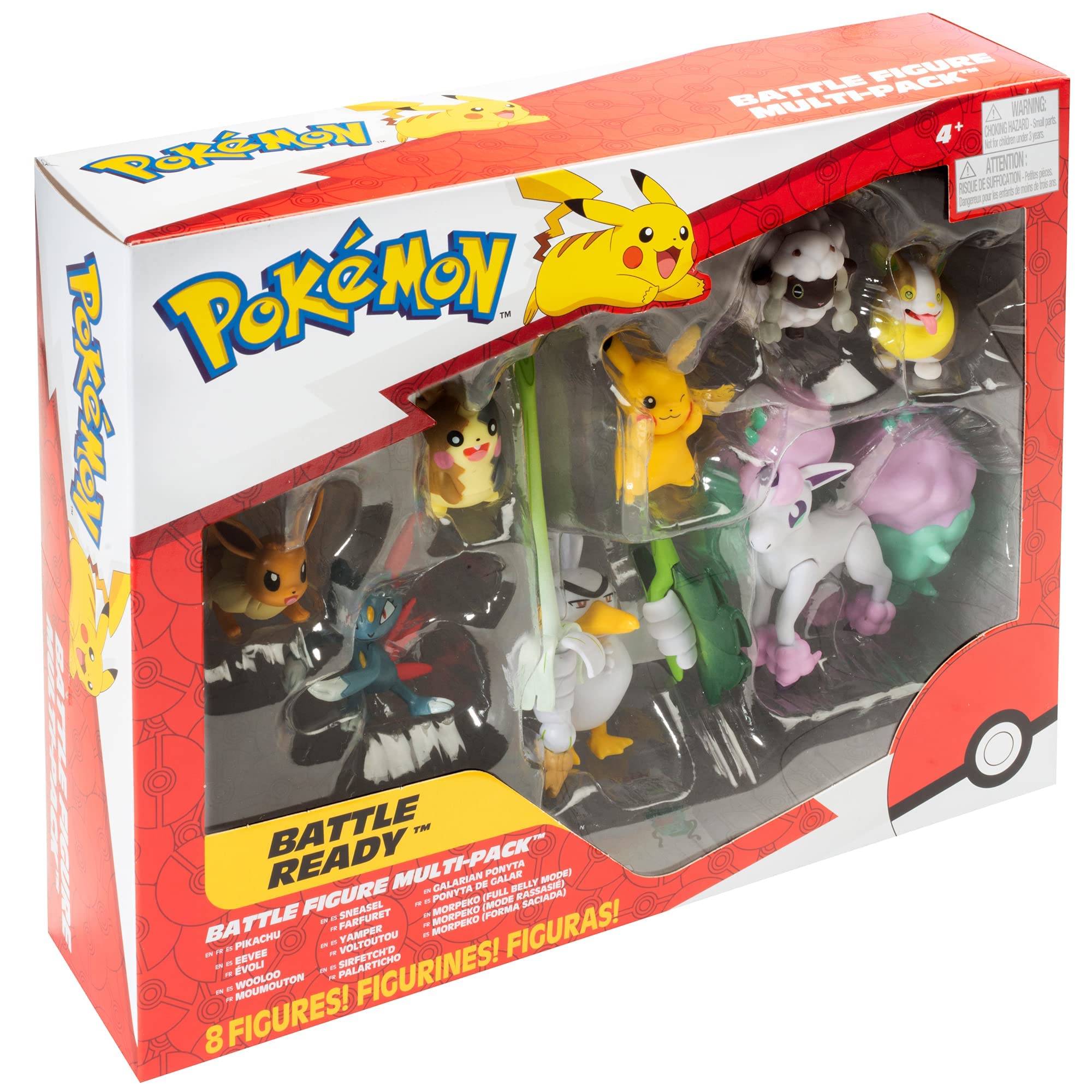 Pokémon Battle Figure Multi Pack Toy Set, 8 Pieces - Generation 8 - Includes Pikachu, Eevee, Wooloo, Sneasel, Yamper, Ponyta, Sirfetch'd & Morpeko - Gift for Kids, Ages 4+