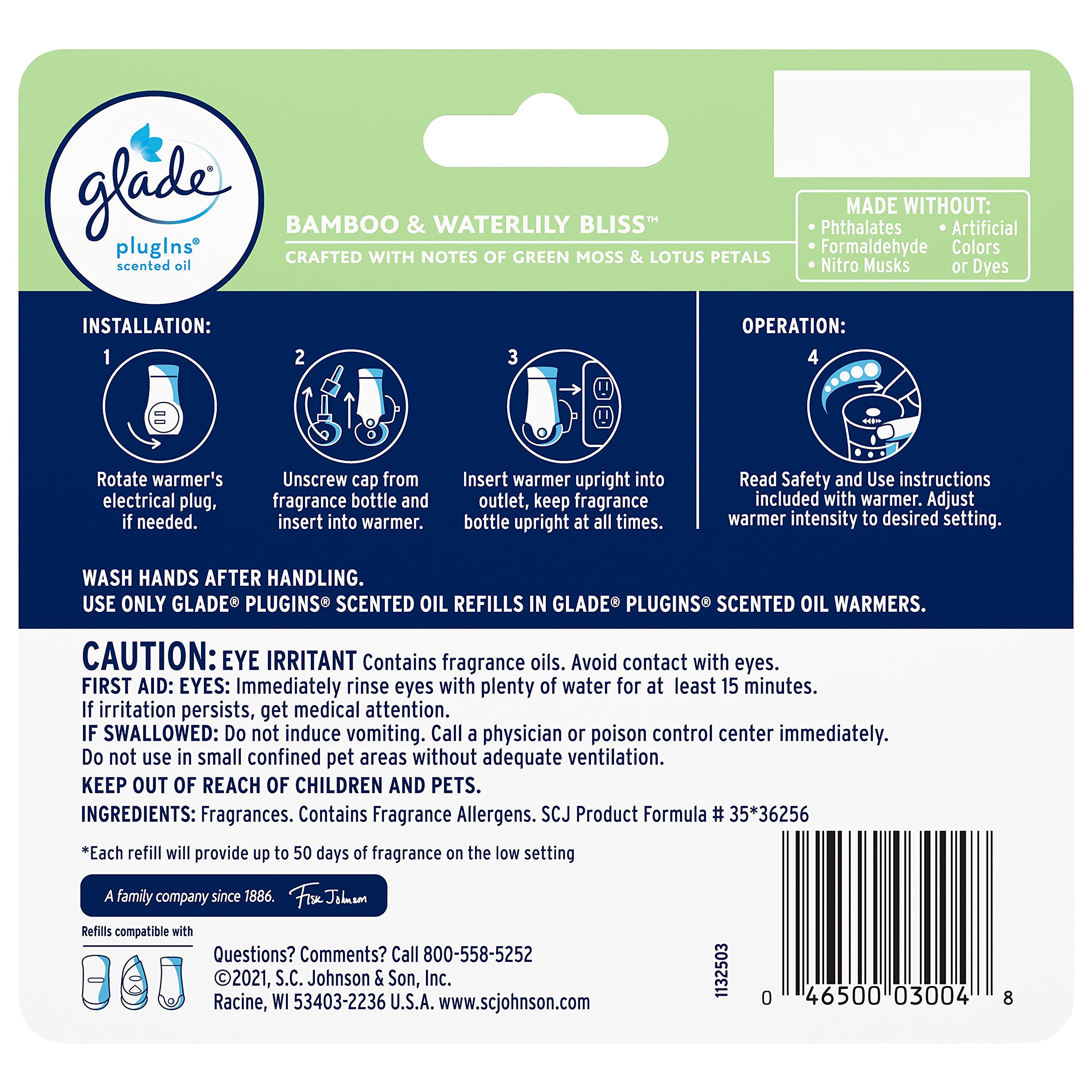 Glade PlugIns Refills Air Freshener, Scented and Essential Oils for Home and Bathroom, Bamboo & Bliss, 3.35 Fl Oz, 5 Count
