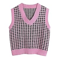 Women's Sweater Vest Casual V-Neck Pullover Shirt Collision Color Sleeveless Sweater Vest, S-3XL