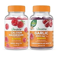 Lifeable Calcium Magnesium + Garlic 2000mg, Gummies Bundle - Great Tasting, Vitamin Supplement, Gluten Free, GMO Free, Chewable