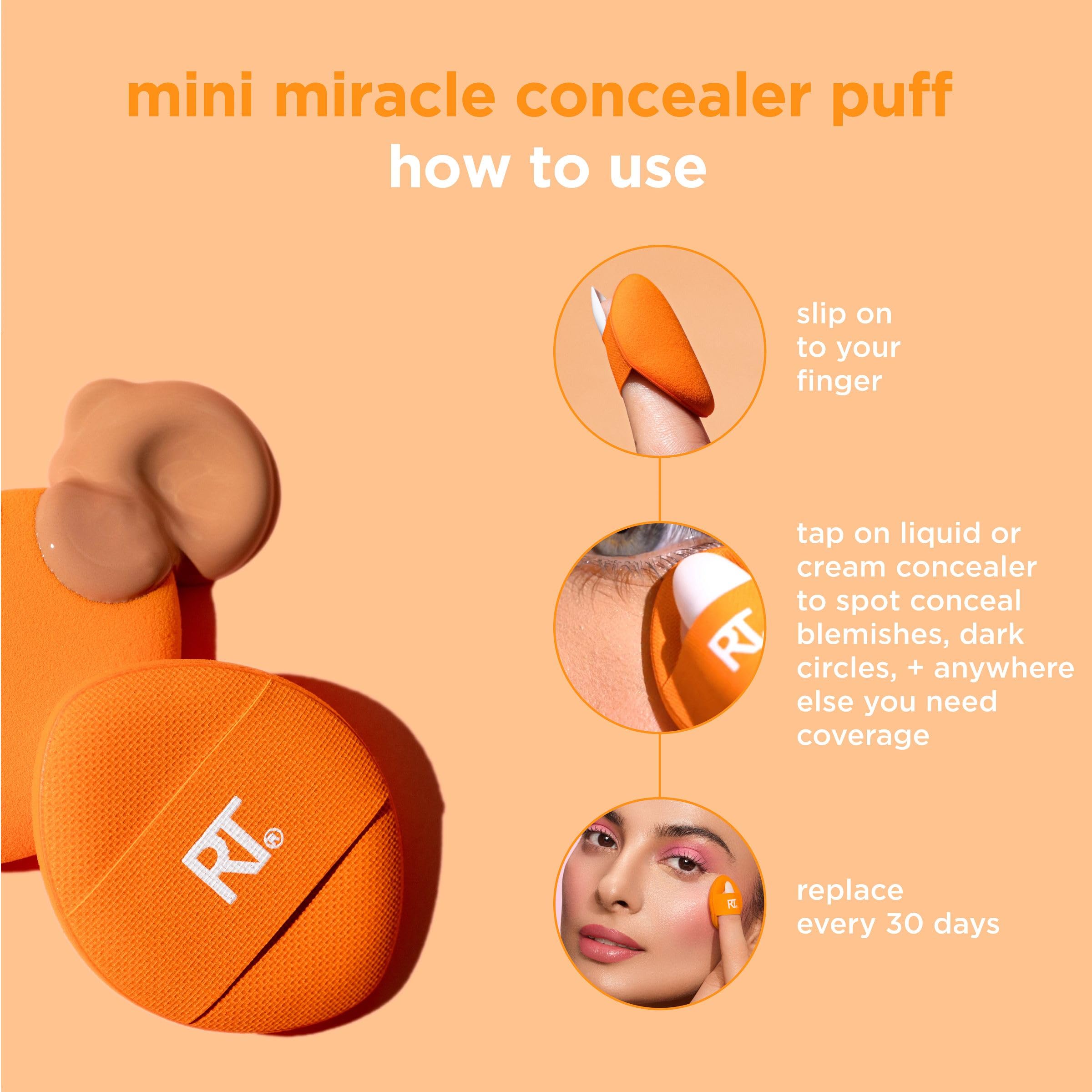 Real Techniques Mini Miracle Concealer Puff Trio, Small Makeup Puff For Liquid & Cream Foundation & Concealer, Targeted Concealing, Travel Friendly & Reusable, Vegan & Cruelty Free, 3 Count