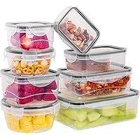 Plastic Food Storage Containers 8 pc Set - Multi-Size Food Containers with Locking Lids - BPA Free, Microwave Safe Food Storage Set (Black)