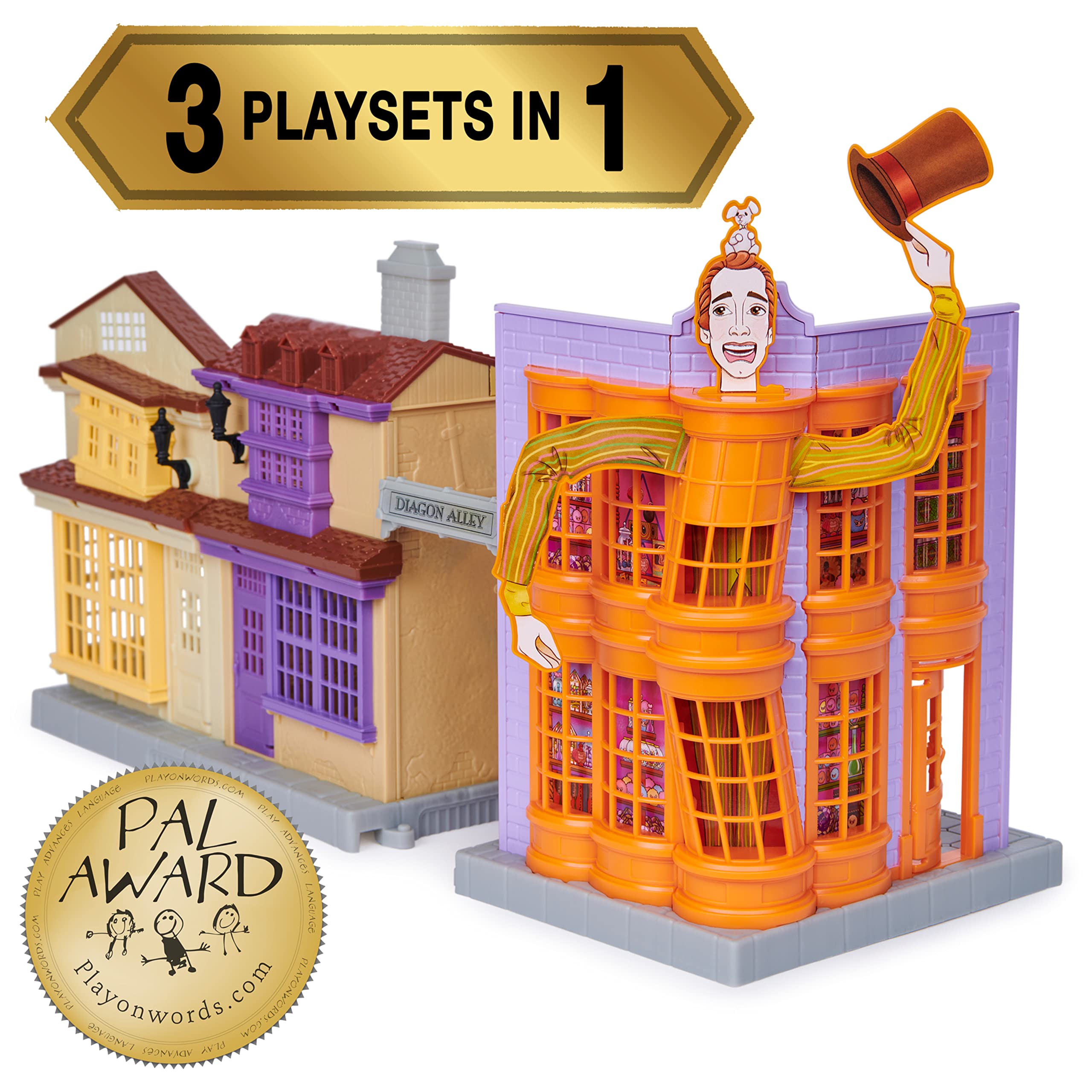 Wizarding World Harry Potter, Magical Minis Diagon Alley 3-in-1 Playset with Lights & Sounds, 2 Figures, 21 Accessories, Kids Toys for Ages 6 and up