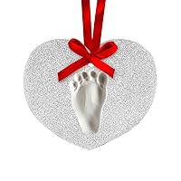 Lil Peach Baby’s Print Clay Heart Christmas Ornament, Holiday Newborn Handprint or Footprint Making Kit, Baby's First Christmas Tree Ornament Keepsake, Silver Glitter Heart