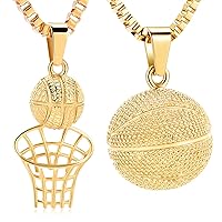 Cremation Jewelry for Ashes Stainless Steel Gold Color Basketball Hoop & Basketball Pendant Memorial Urn Necklace for Men Women - 2pcs