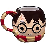 Harry Potter Figural Coffee Mug, 24 oz - Cute Chibi Design with Gryffindor Scarf Handle - Ceramic