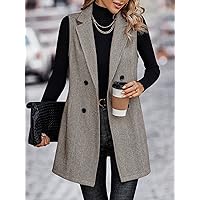 Jeans for Women Lapel Neck Double Breasted Vest Blazer Jeans for Women (Color : Coffee Brown, Size : Large)