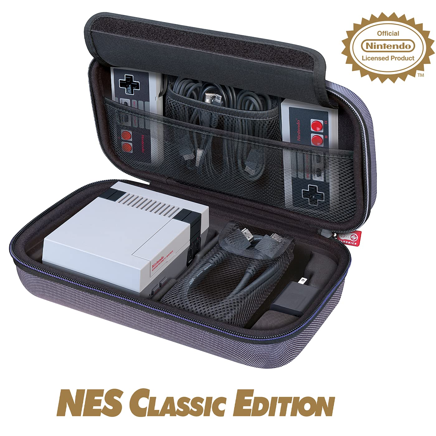 Nintendo Licensed Classic Edition NES & SNES Case - Protective Hard Shell Deluxe System Case , Grey Ballistic Nylon Exterior