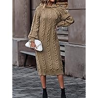 Sweater Dresses for Women Women's Sweater Dress Cable Knit Bishop Sleeve Sweater Dress Sweater Dresses (Color : Mocha Brown, Size : X-Large)
