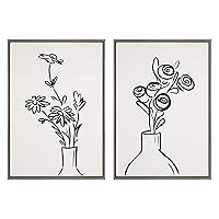 Sylvie Still Life Flowers in Vases Framed Linen Textured Canvas Wall Art Set by The Creative Bunch Studio, 23x33 Gray, Decorative Floral Art for Wall