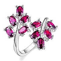 Women's White Gold Plated Oval Cut Cubic Zirconia Laurel Branch Tree Leaf Adjustable Engagement Anniversary Ring (Red, Pink, Purple) J681