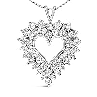 925 Sterling Silver 4.0 Cttw Diamond Two Row Open Heart 18