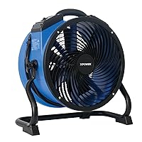 XPOWER FC-300 Heavy Duty Industrial High Velocity Whole Room Air Mover Air Circulator Utility Shop Floor Fan, Variable Speed, Timer, 14 inch, 2100 CFM, Black, Blue