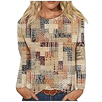 Flannel Shirts for Women Women's Fashion Casual Longsleeve Print Round Neck Pullover Top Blouse