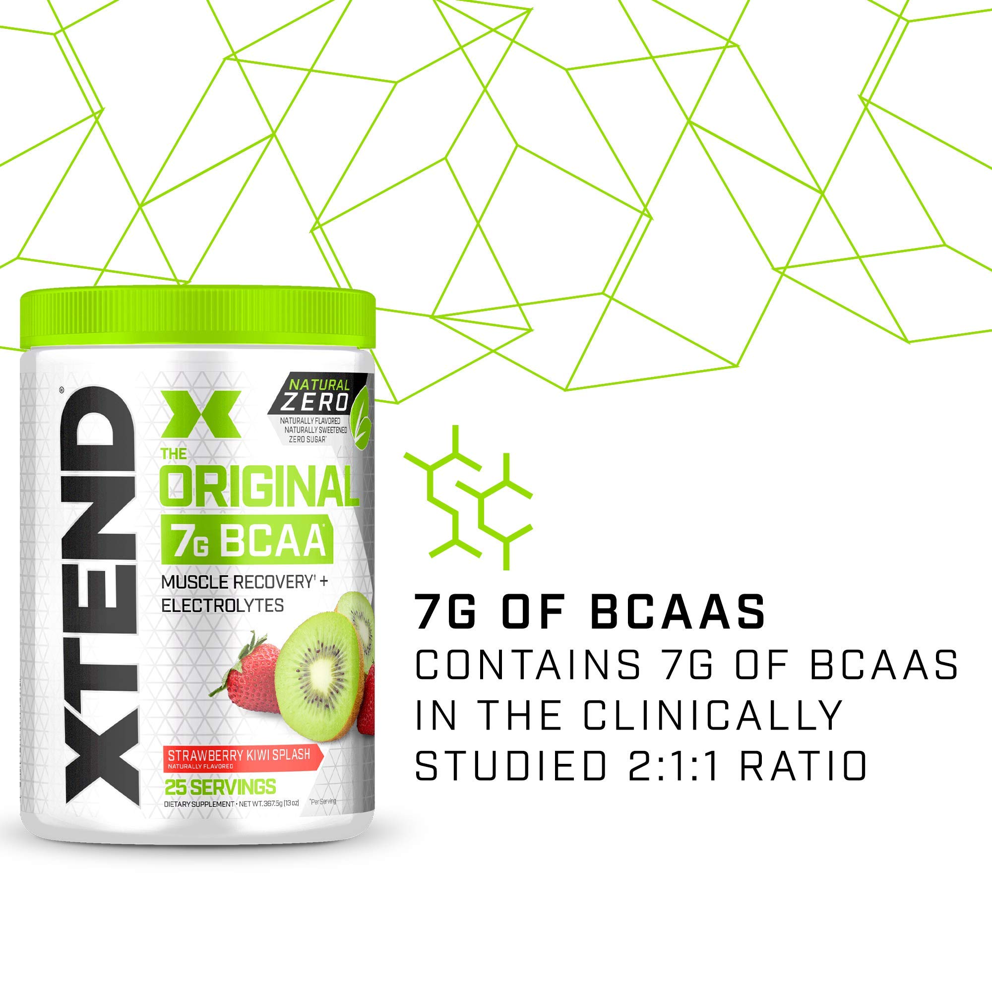 XTEND Natural Zero BCAA Powder Strawberry Kiwi Splash | Free of Artificial Sweeteners, Flavors, and Chemical Dyes | Post Workout Drink with Amino Acids | 7g BCAAs for Men & Women | 25 Servings