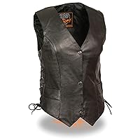 Women's Classic Black Naked Cowhide Leather Side Lace Vest ML1254