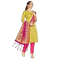 Indian Pakistani Readymade Women's Salwar Kameez Banarasi Art Silk Woven Suit with SIlk Dupatta | Stitched Dress