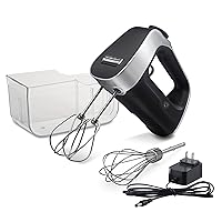 Cordless Electric Hand Mixer with Infinite Speed Control, Powerful DC Motor for Effortless Mixing, Quick Recharging, LCD Screen, Whisk, Storage Case, Black (62673)