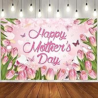 71x47 inch Happy Mother's Day Party Photography Backdrops Cloth 180x120 cm Happy Mother's Day Flowers Tulip Pink Photo Background Happy Mother's Day Sign Banner Thanks Mom Party Decoration