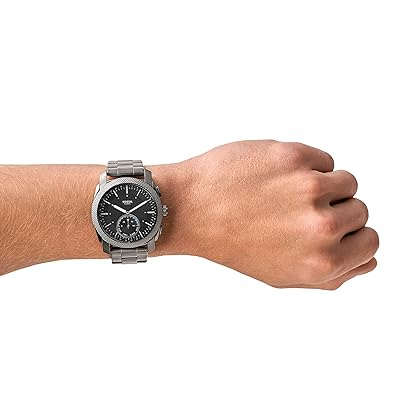 Fossil Men's 45mm Machine Stainless Steel Hybrid Smart Watch, Color: Smoke (Model: FTW1166)