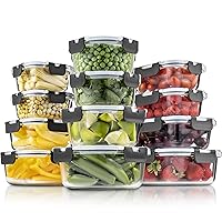 24 Piece Glass Storage Containers with Lids - Leak Proof, Dishwasher Safe Glass Food Storage Containers for Meal Prep or Leftovers, Gray