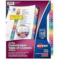 Avery A-Z Tab Dividers for 3 Ring Binders, Customizable Table of Contents, Multicolor Tabs, 1 Set (11125)