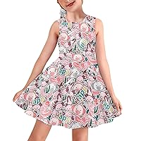 Sundress for Girl Sleeveless Tank Dress Casual Crewneck Twirl Swing Dress for Kids
