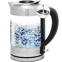 OVENTE Glass Electric Kettle Hot Water Boiler 1.7 Liter ProntoFill Tech w/ Stainless Steel Filter - 1500W BPA Free Cordless Instant Water Heater Kettle for Coffee & Tea Maker - Silver KG612S
