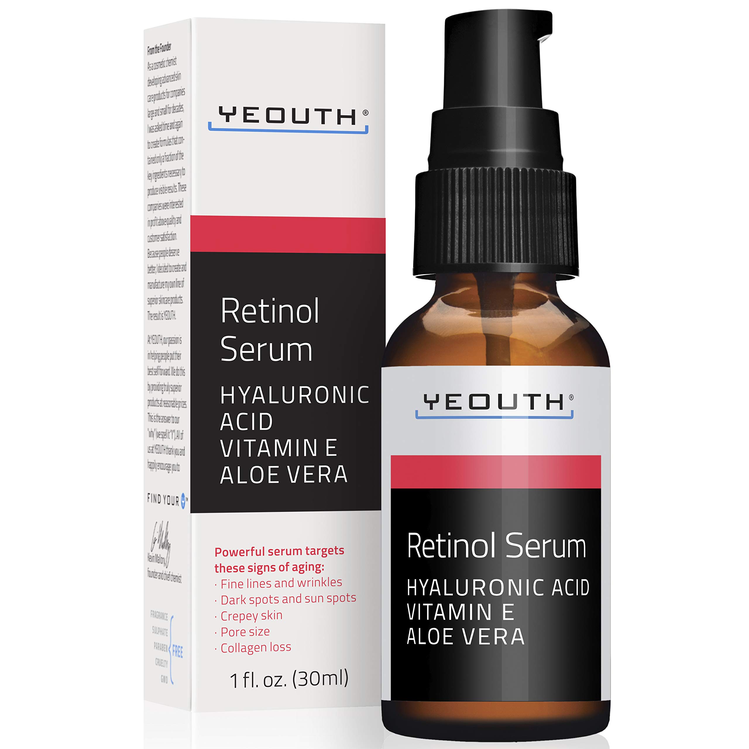 Retinol Serum for Face with Hyaluronic Acid, Hydrating Night Serum for Face, Retinol for Acne, Wrinkle & Dark Spots, Anti Aging Serum, Retinol for Face, Skin Care Face Serum for Men & Women by YEOUTH