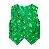YiZYiF Boys Teens Shiny Party Vests Sequins Shirt Waistcoat for Prom,Wedding,Dance Costumes