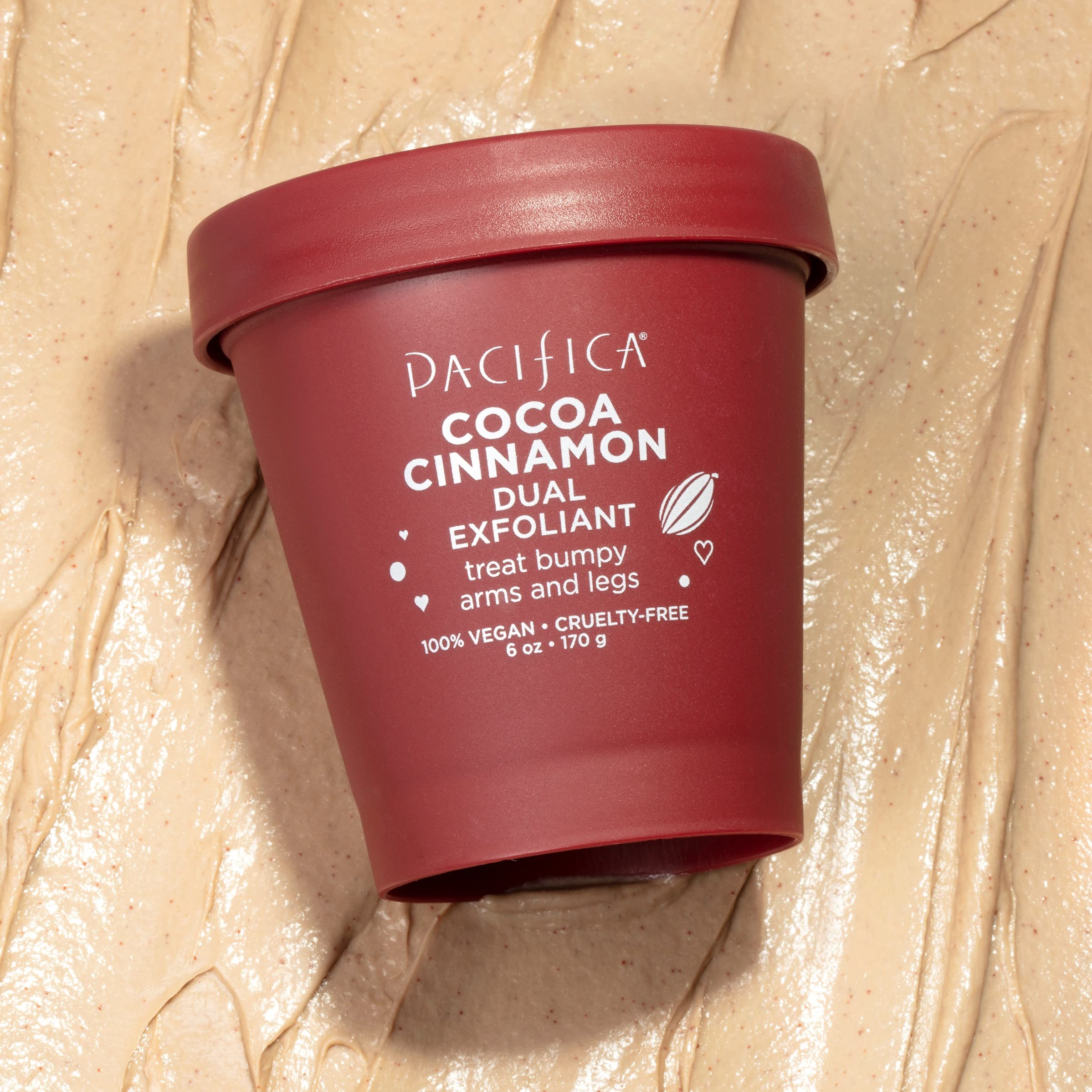 Pacifica Beauty, Cocoa Cinnamon Exfoliating Body Scrub, Cocoa Seed Butter, Chocolate, Leaves Skin Soft and Hydrated, Gentle Exfoliant for All Skin Types, Vegan + Cruelty Free, Chocolate, 6 Oz
