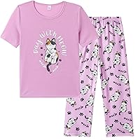 Vopmocld Kids Short Sleeve Long Pants Cartoon Cute 2PCS Sleepwear Casual Loungewear Unisex Child Size 6 Years to 14 Years
