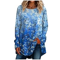 Plus Size Womens Long Sleeve Tee Shirt Tight Long Sleeve Shirts for Women Shirts Shirts for Women Off The Shoulder Tops for Women Workout Shirts for Women Tshirts Womens T Shirts Blue L