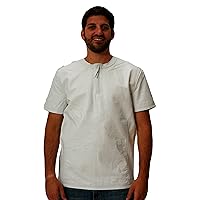 Mens Leather Crew Neck Tee Shirt Sheepskin 1/4 Zip up S White