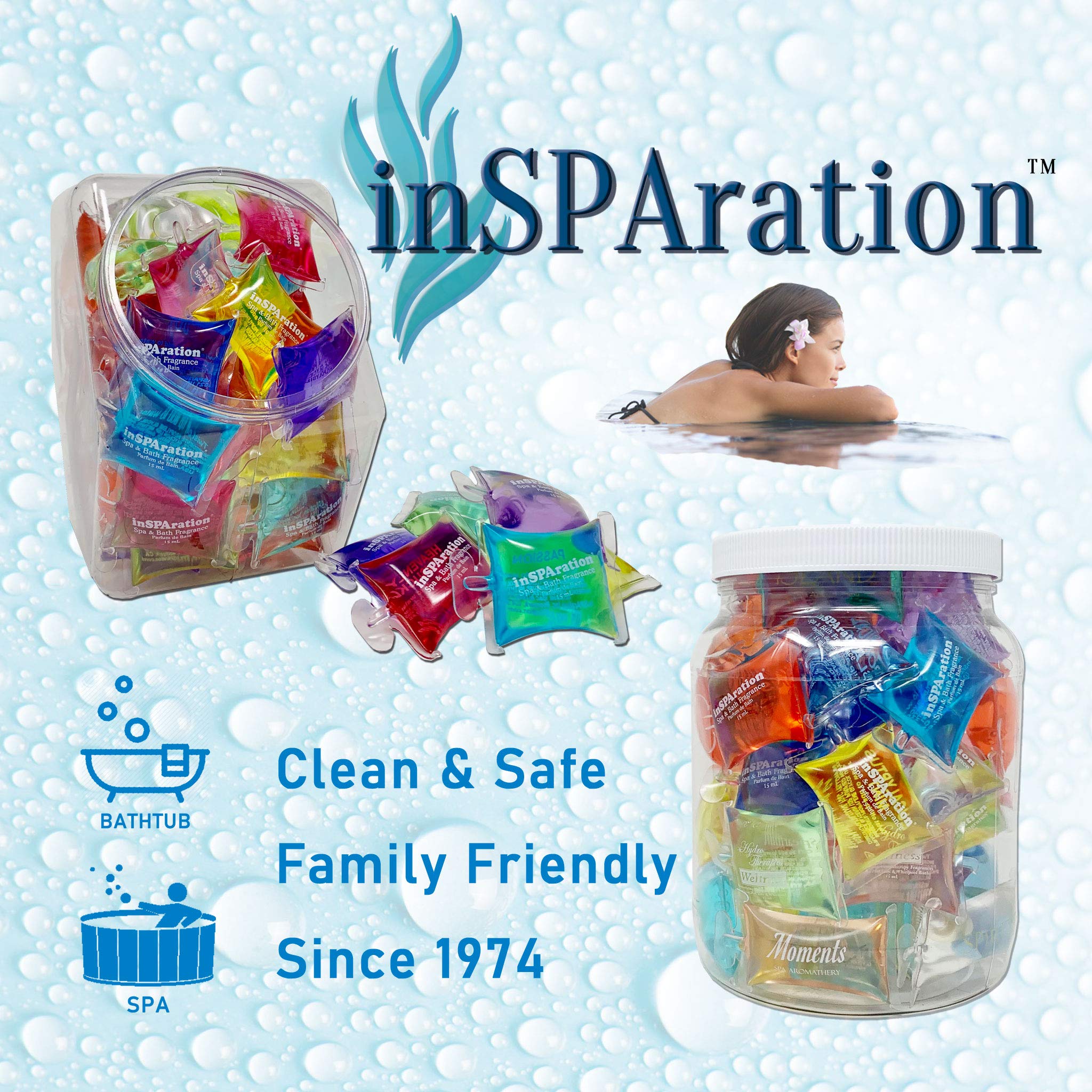 InSPAration 152 Hot Tub Spa & Bath Aromatherapy Fragrance Assortment-50 Pillow Packs Fish Bowl 50pk Assortment, Multiple