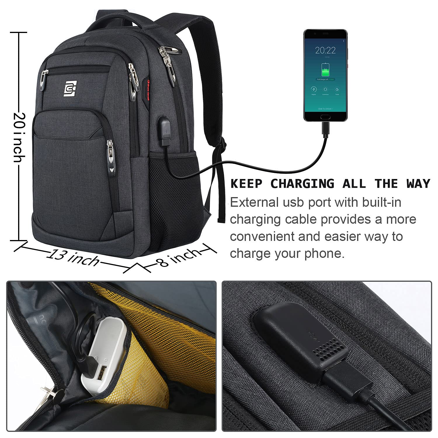 17 Inch Laptop Backpack, Business Anti Theft Slim Durable Laptops Backpack with USB Charging Port, Water Resistant College Computer Bag Gifts for Men & Women Fits 15.6 Inch Notebook-Black