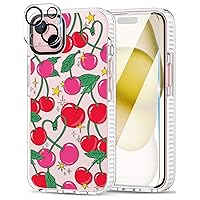 iPhone 15 Plus Aesthetic Clear Cute Case for Girls Women,Sparkly Cherry Pattern Non-Yellowing Clear Soft Anti Scratch Shockproof TPU Bumper Protective Case Cover Compatible with iPhone 15 Plus