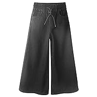KIDSCOOL SPACE Girls Jeans, 5-14T Wide-Leg Loose Elastic Waist with String Flared Denim Pants